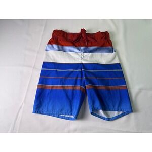 Distortion Boys Swim Trunks Shorts Red White Blue Striped M (10/12)‎ Kids